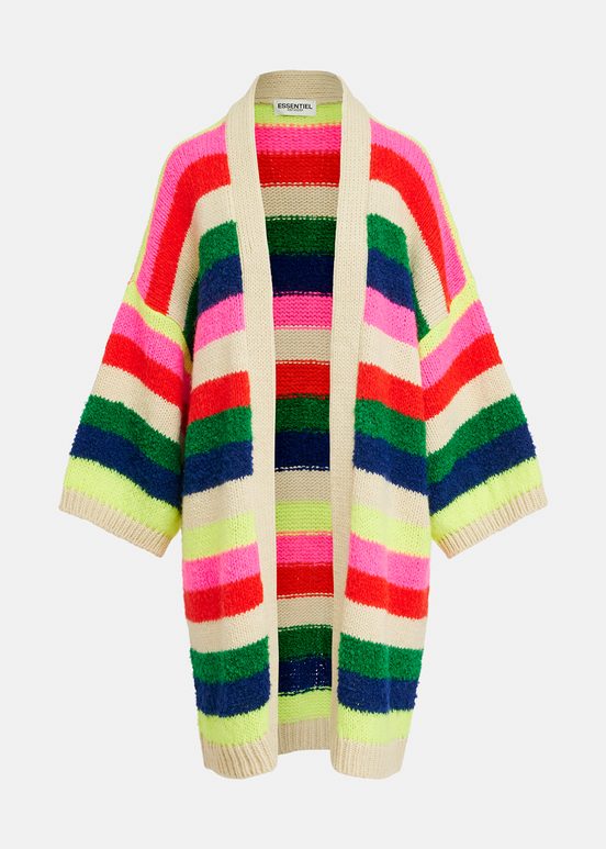 Cardigan mi-long à rayures multicolore