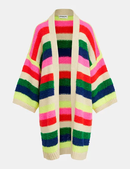 Cardigan mi-long à rayures multicolore