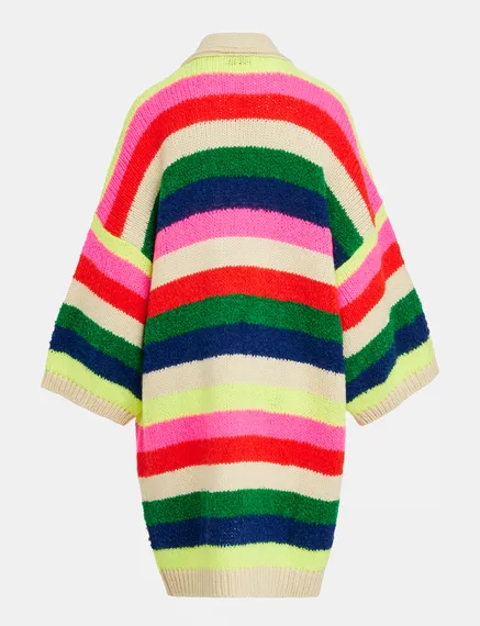 Cardigan a righe multicolori di lunghezza media