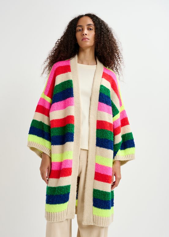 Cardigan mi-long à rayures multicolore