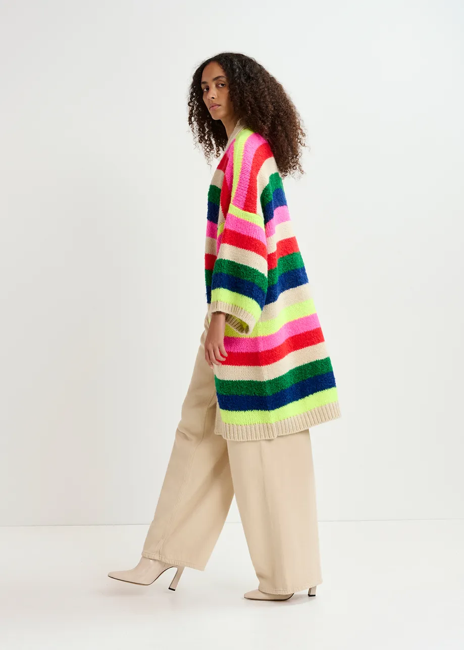 Multicolor striped midi-length cardigan