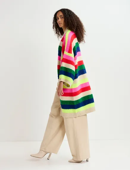 Multicolor striped midi-length cardigan