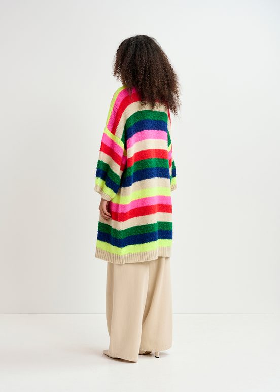 Cardigan mi-long à rayures multicolore