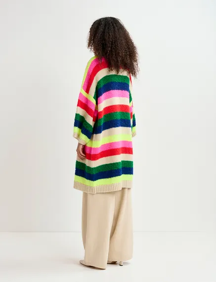 Cardigan a righe multicolori di lunghezza media