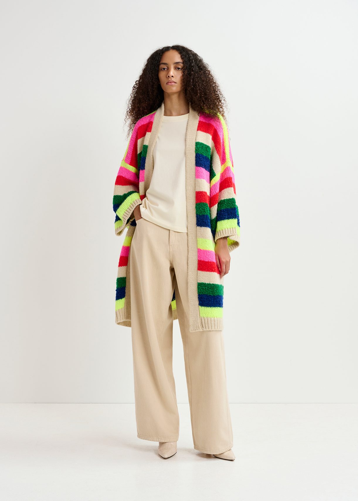 Multicolor striped midi-length cardigan | Essentiel Antwerp