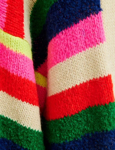 Cardigan a righe multicolori di lunghezza media