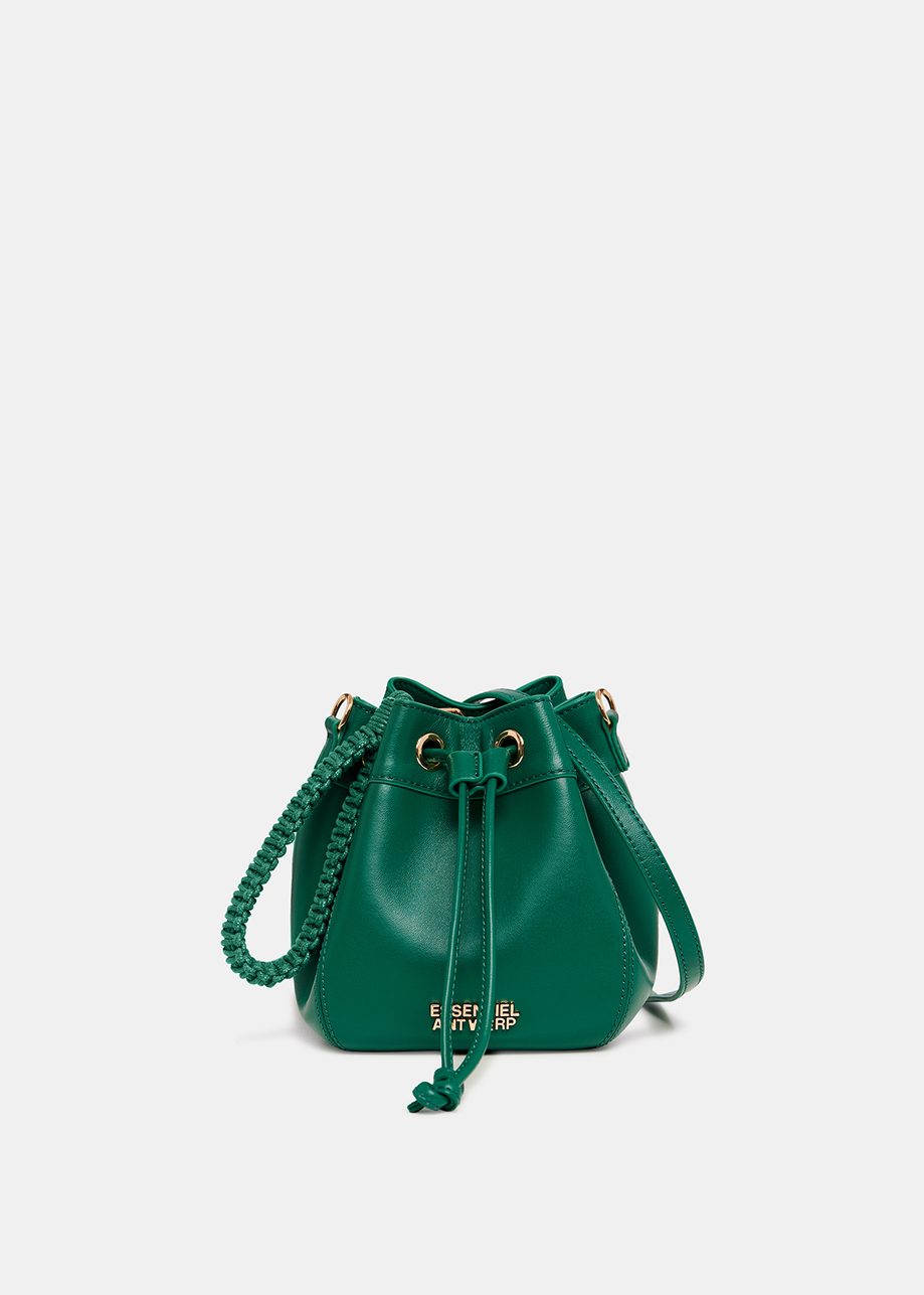 Dark green leather mini bucket bag