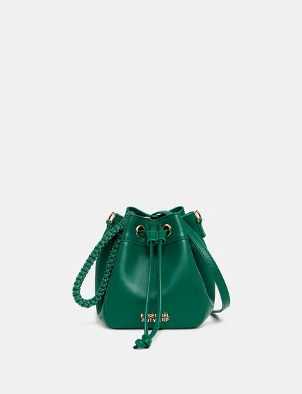 Dark green leather mini bucket bag