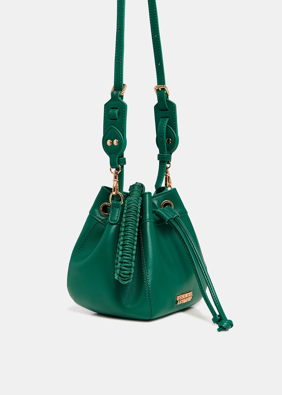 Dark green leather mini bucket bag