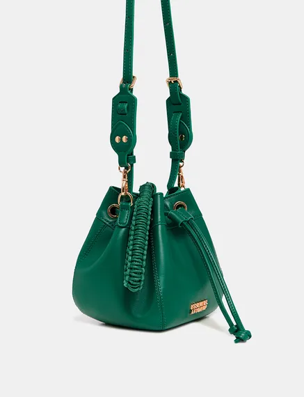 Mini borsa a secchiello in pelle verde scuro