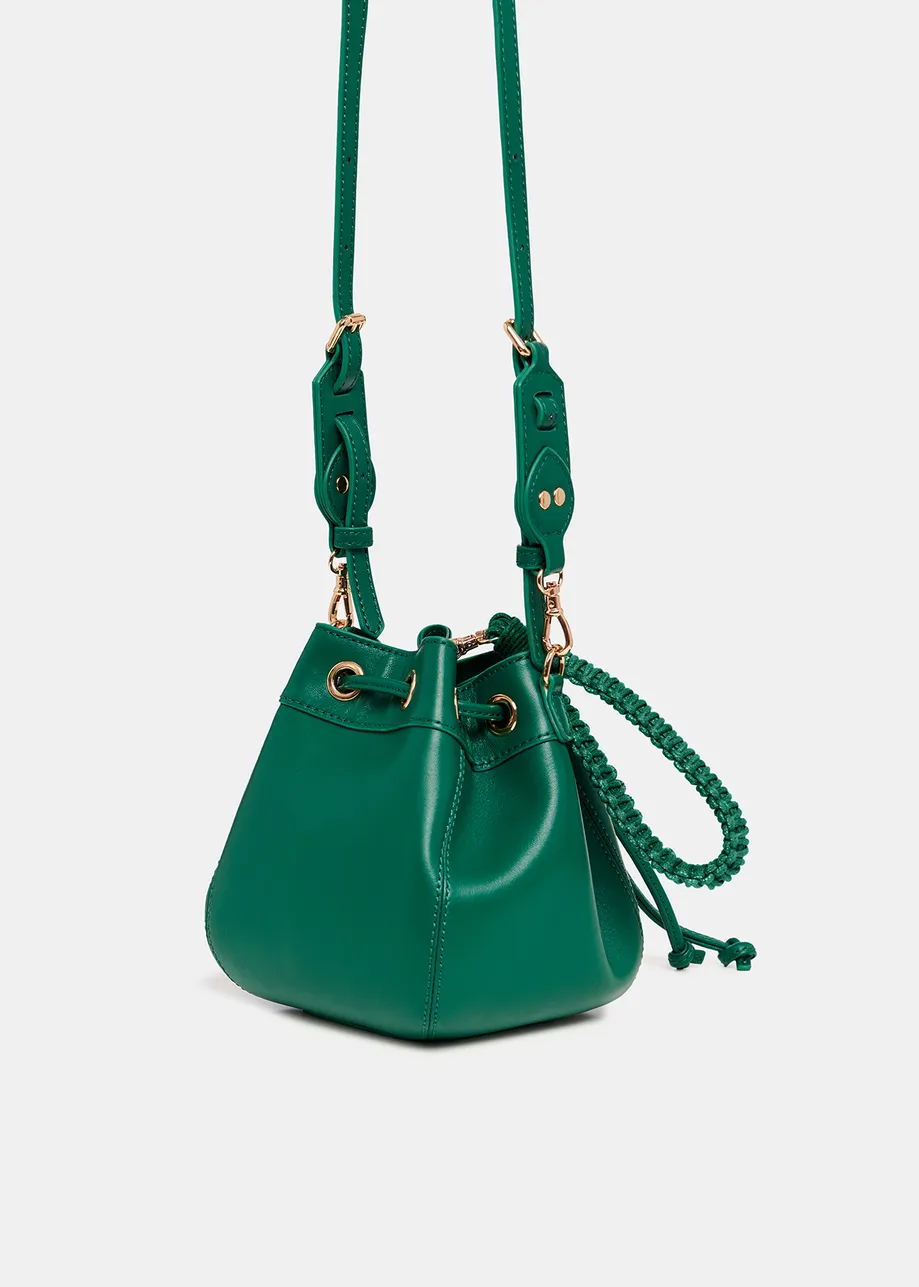 Dark green leather mini bucket bag