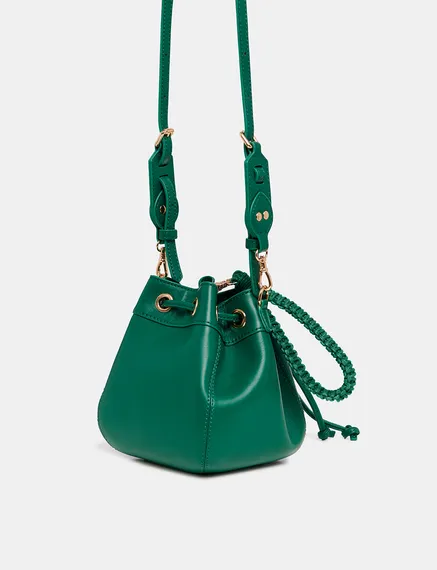 Dark green leather mini bucket bag