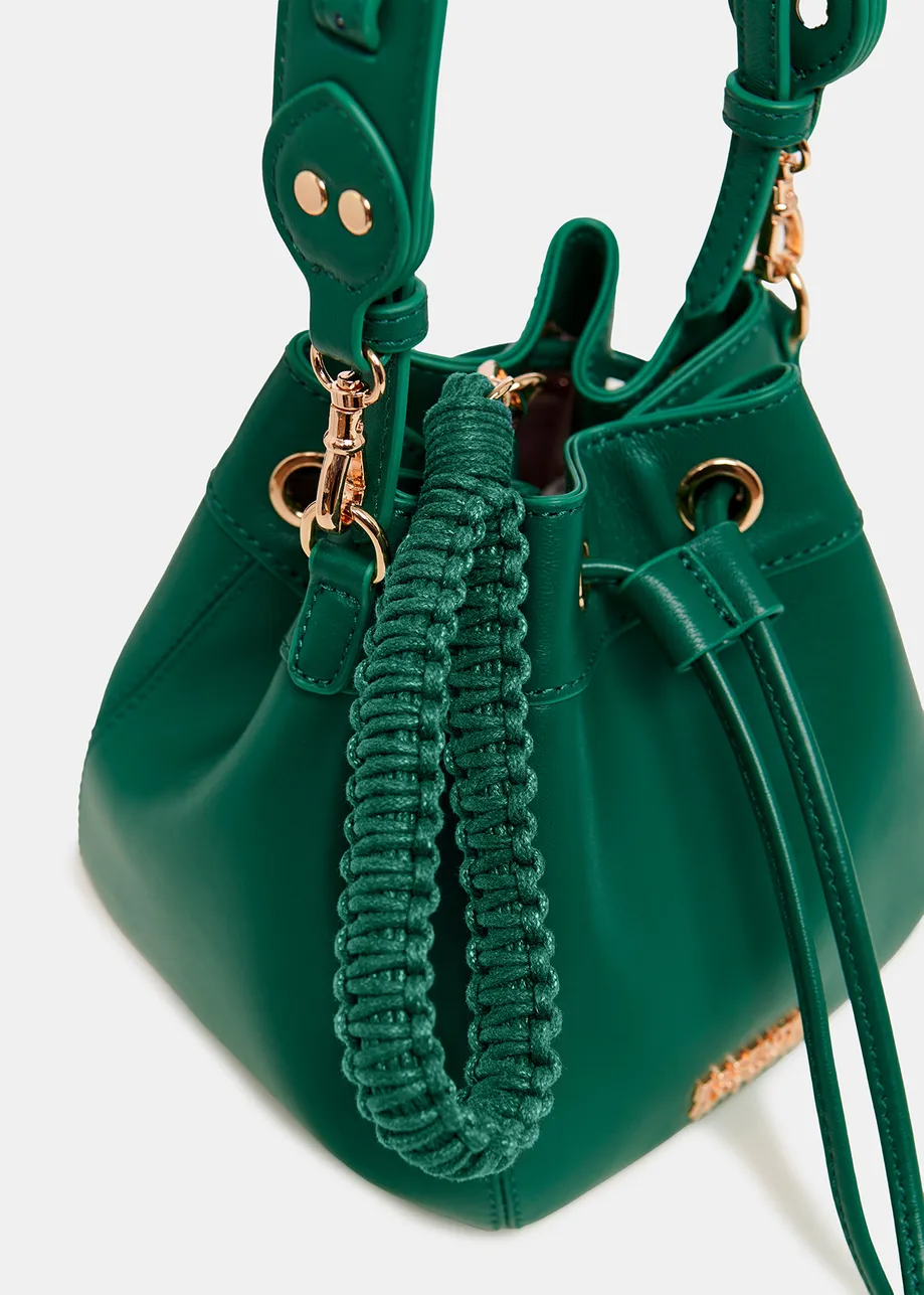 Dark green leather mini bucket bag