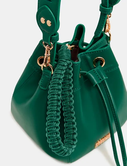 Dark green leather mini bucket bag