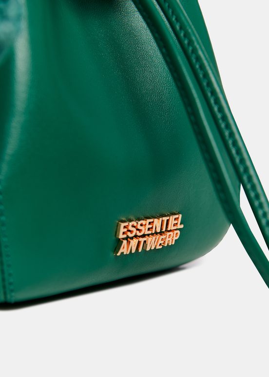 Dark green leather mini bucket bag