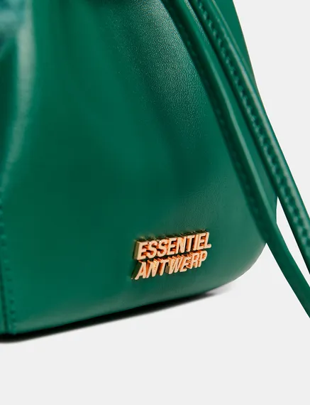 Dark green leather mini bucket bag