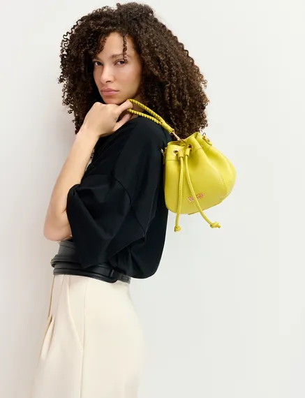 Yellow leather mini bucket bag