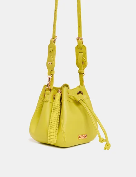 Yellow leather mini bucket bag