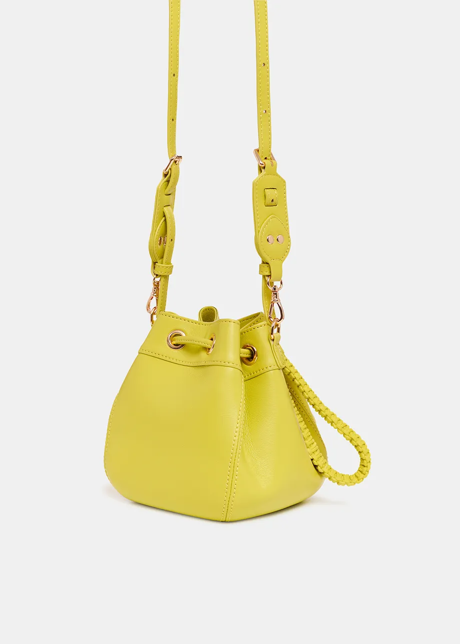 Yellow leather mini bucket bag