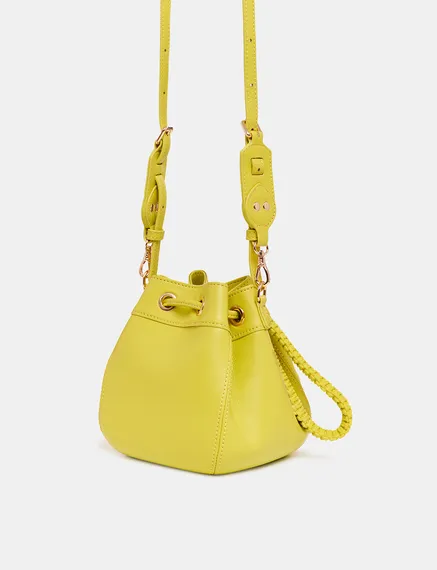 Yellow leather mini bucket bag