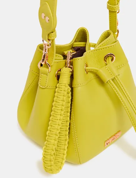 Yellow leather mini bucket bag