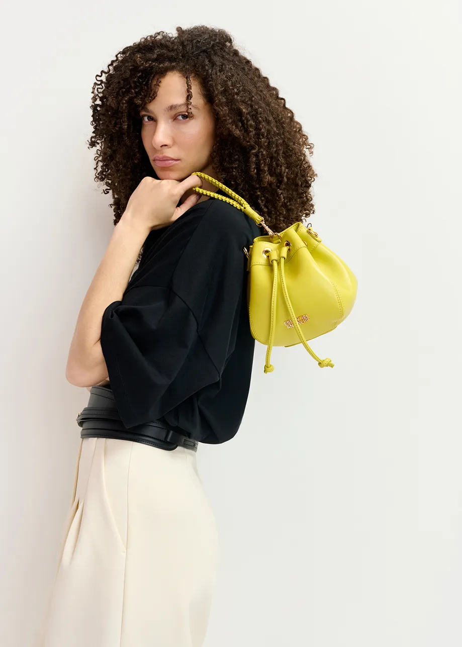 Yellow leather mini bucket bag