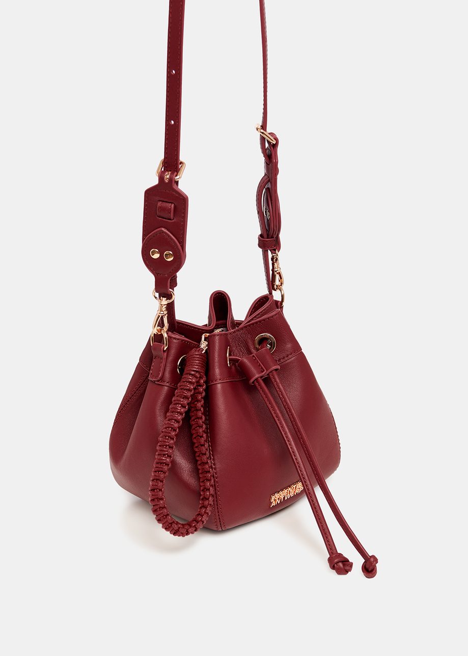 Burgundy leather mini bucket bag