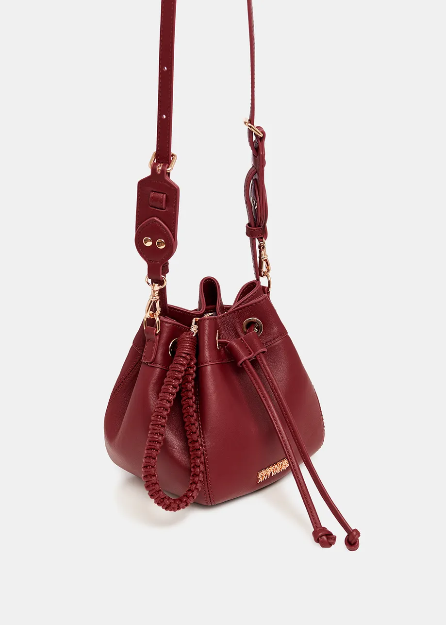 Burgundy leather mini bucket bag