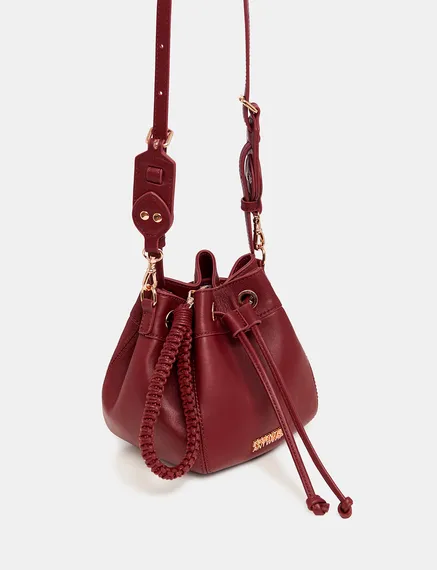 Burgundy leather mini bucket bag