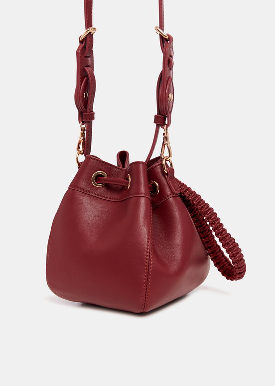 Burgundy leather mini bucket bag