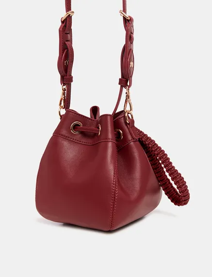 Burgundy leather mini bucket bag