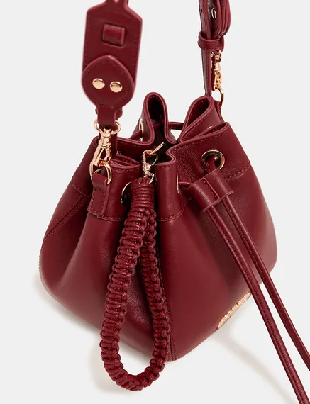 Burgundy leather mini bucket bag