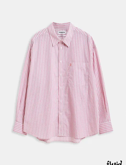 Chemise en coton à rayures rose et blanche