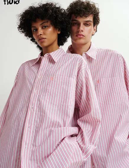 Pink and white striped cotton shirt