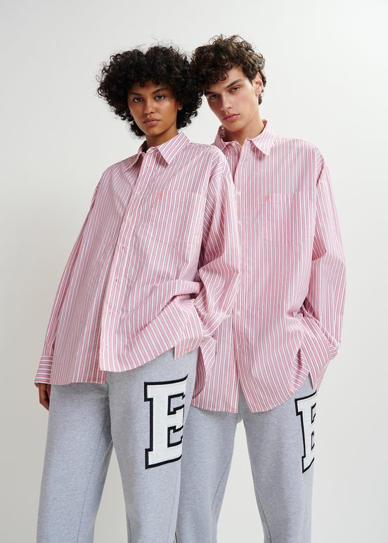 Pink and white striped cotton shirt