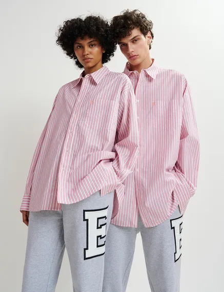 Pink and white striped cotton shirt