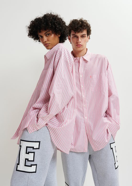 Pink and white striped cotton shirt