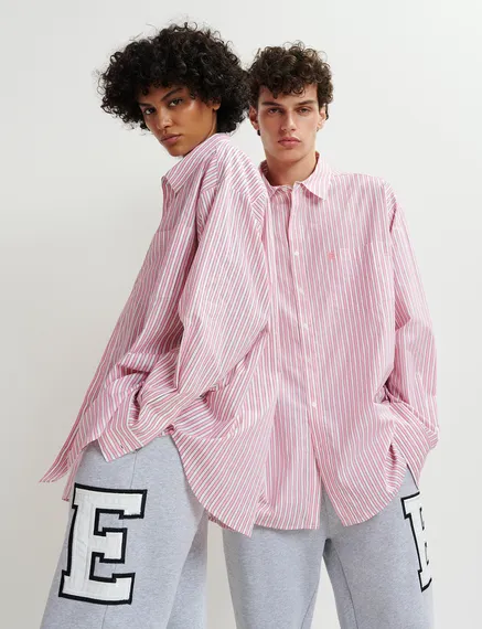 Pink and white striped cotton shirt