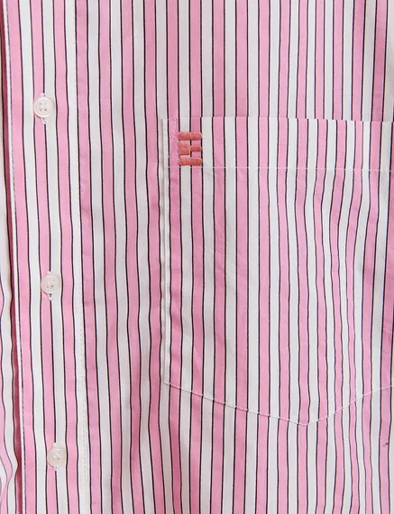 Pink and white striped cotton shirt