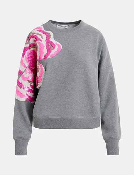 Grey organic cotton sweatshirt with sequin and bead embroideries