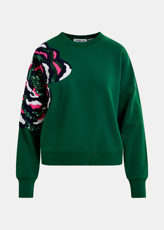 Groene biokatoenen sweater met pailletten en kralen