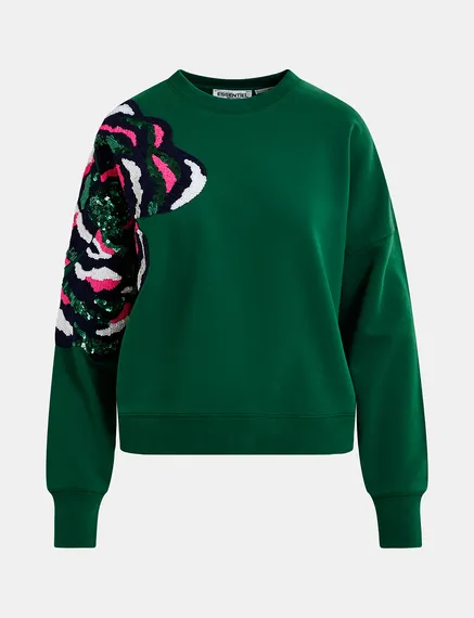 Groene biokatoenen sweater met pailletten en kralen