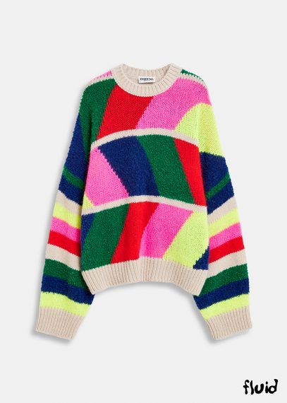 Multicolor geometric intarsia-knitted sweater