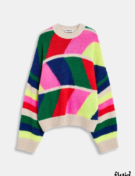 Pull multicolore en intarsia géométrique