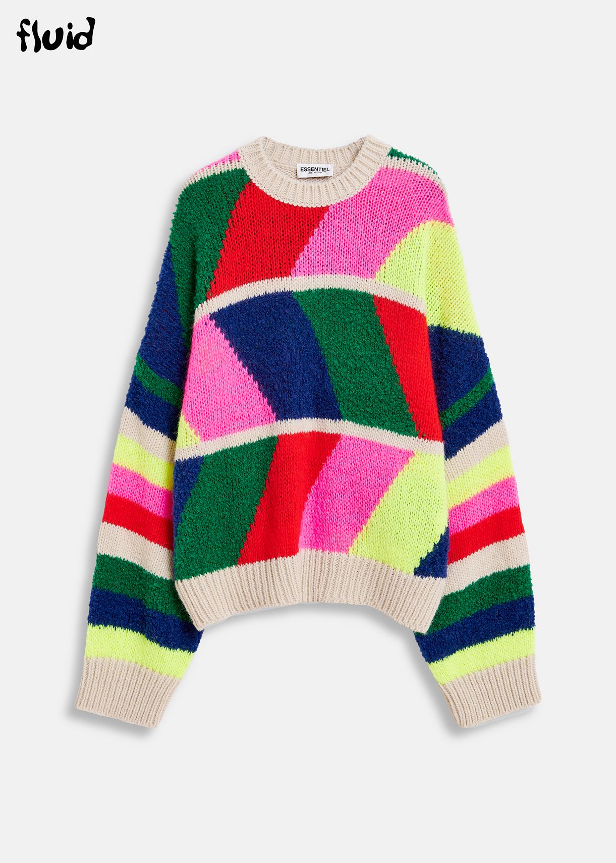 Pull multicolore en intarsia géométrique