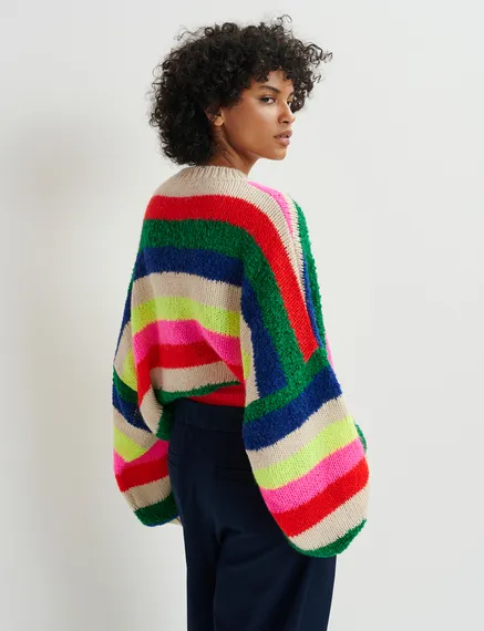 Pull multicolore en intarsia géométrique