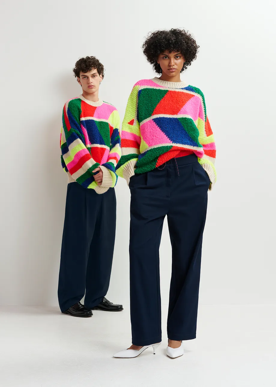 Multicolor geometric intarsia-knitted sweater