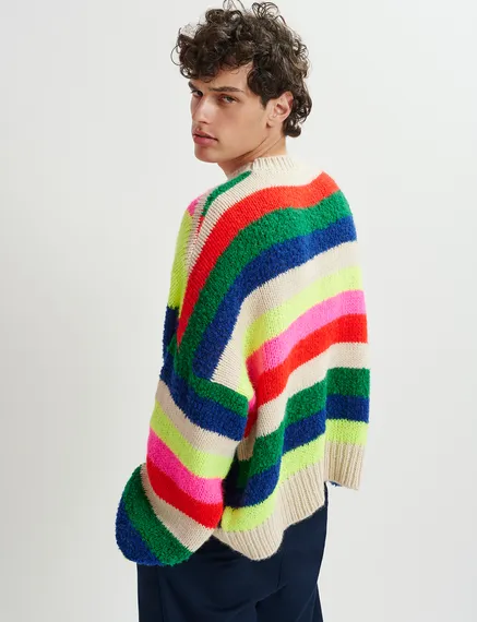 Pull multicolore en intarsia géométrique