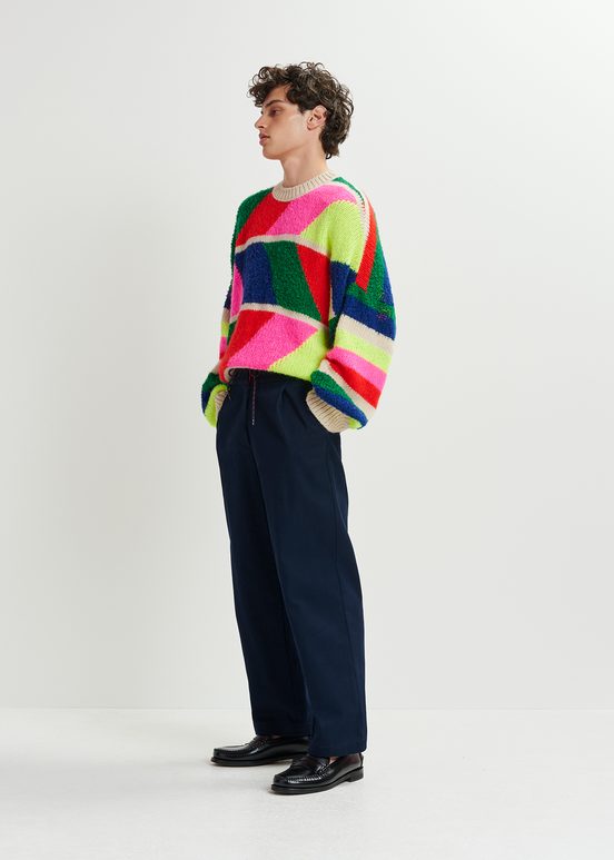 Multicolor geometric intarsia-knitted sweater