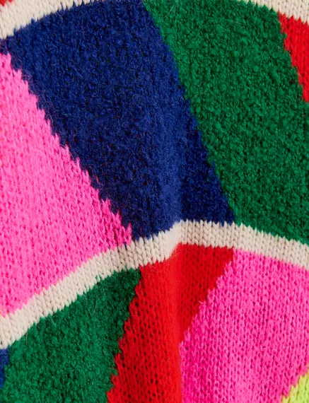 Pull multicolore en intarsia géométrique